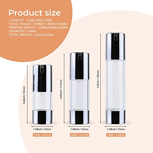 longway 1.7oz/50ml Airless Pump Bottles Silver Airless Cosmetic Cream Pump Bottle Travel Size Dispenser Refillable Containers（Pack of 6）4