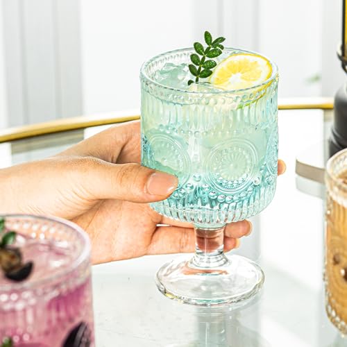Soultimes GLASS CUPS Set Of 6 Romantic Vintage Goblet Glassware, Charming Embossed Floral Cocktail Glasses Set thumb #6
