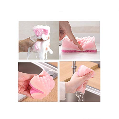 Yellow Pink Colors Multi-Functional Sponges Non-Scratch Scrub Sponges Household Kitchen Cleaning Sponges Durable Scouring Pads,Pack Of 4 #TOP3