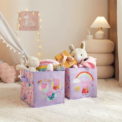 Image of Idea Nuova Storage Cubes for Kids,2 Pack Collapsible Fabric Bins with Handles, Organizer Boxes with Handles for Bedroom,Playroom & Nursery,Peppa Pig
