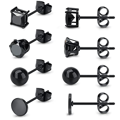 Staligue Titanium Earrings For Mens Dot Ball Cubic Zirconia Hypoallergenic Black Titanium Stud Earrings For Sensitive Ears (5Mm) #TOP10