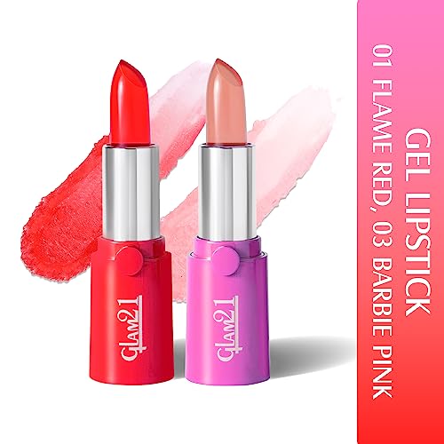 Image of Glam21 High Definition Lipstick | Lightweight & Ultra-Moisturizing Lip Color | Gel-Based Creamy Formula | Smooth Application & Vibrant Finish | Long-Lasting |3.6gm Each, Flame Red & Pink -Pack Of 2