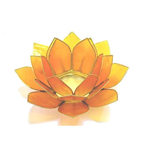 Hermoso portavelas de té grande naranja con diseño de flor de loto Cover