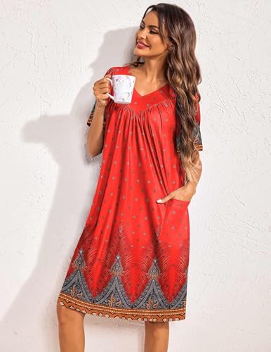 Image of Ekouaer Womens House Dress Floral Print Nightgown with Pockets Mumu Dress
