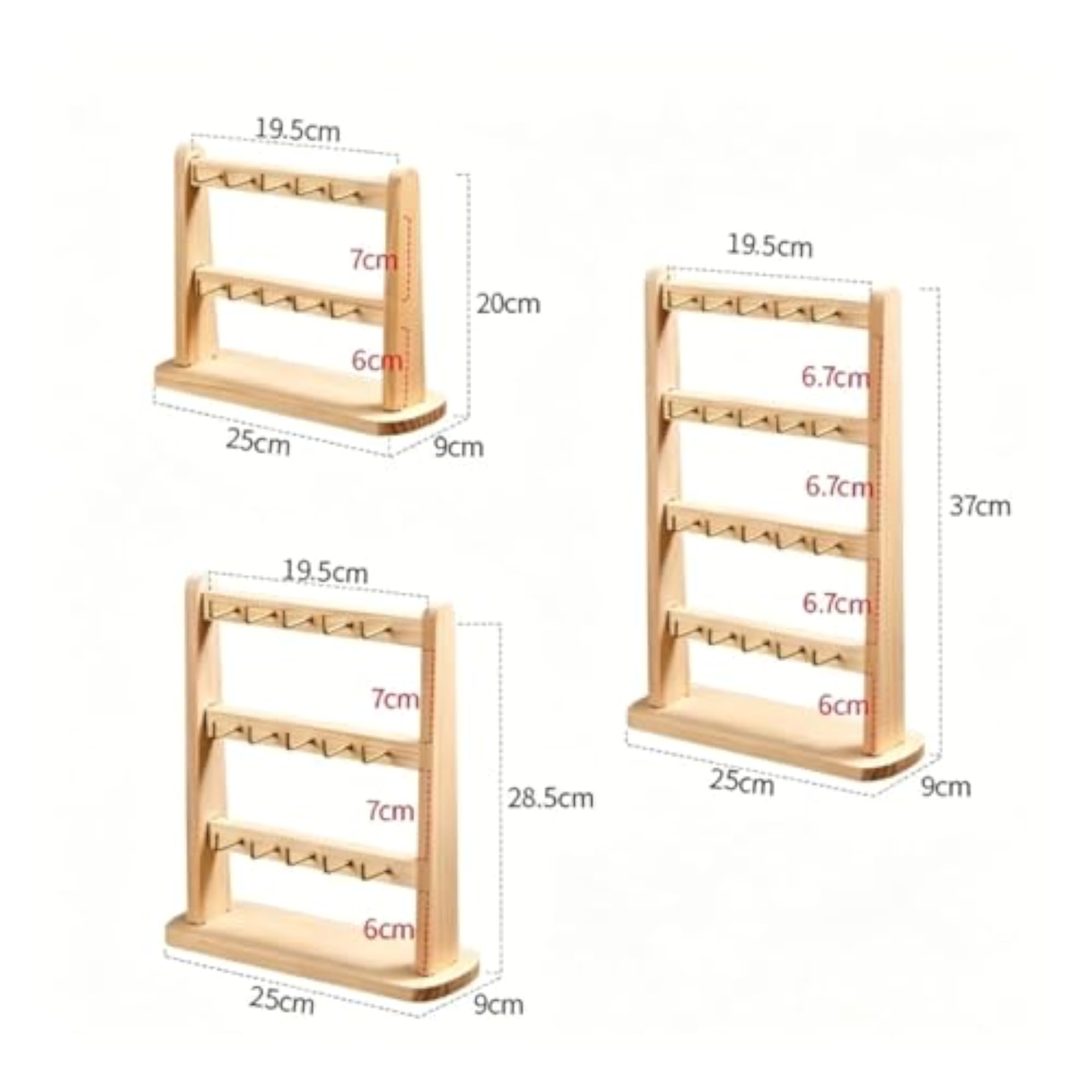 Freestanding Bracelet Display Rack Natural 10 Hooks Wood Gold