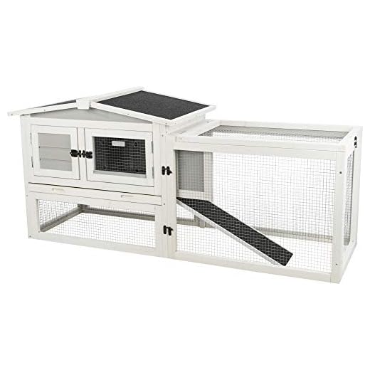 TRIXIE Natura Insulated Rabbit Hutch with Peaked Roof, Extra Small, with Integrated Outdoor Run, Gray, 2-Story with Ramp, Hinged Roof with Locking Arms, for Rabbits or Guinea Pigs