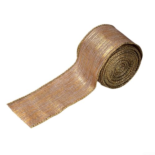 Wheatthrive Weihnachtskranzband Leinen Gold 4x50cm