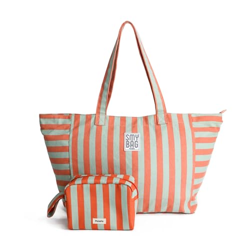 PONETTE - Pack Bolsa de Playa Mujer Menorca Grande con Neceser - 64x35x23,5 cm - Piscina, Viaje y Gimnasio - Marca Española