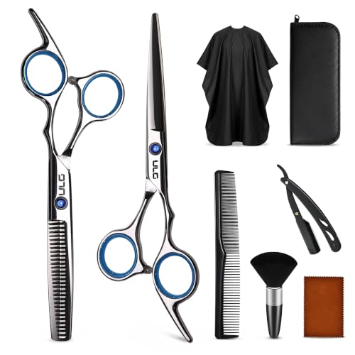 Image of ULG Hair Cutting Scissors Thinning Shears Kit 8 PCS Home with Barber Razor