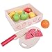 Bigjigs Toys Crate of Wooden Cutting Fruit with Chopping Board and Knife - Play Food Toys