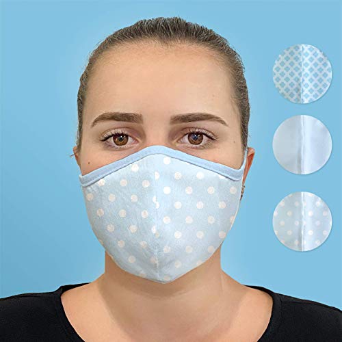 Máscara Artesanal Formato Curvo Tecido Papiline Duas Camadas 03 Unidades, Papi Textil, Azul, Único