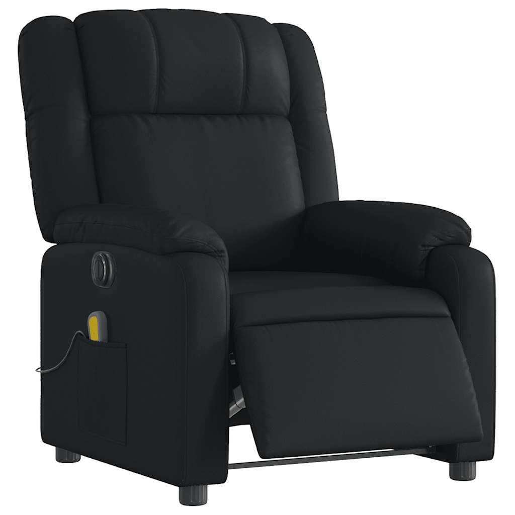 Sillón de masaje eléctrico negro de piel sintética con 6 puntos de masaje vibratorio y motor eléctrico, sillón relax con respaldo automático y reposapiés