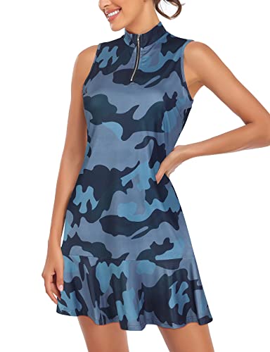 Polo Dress,Cucuchy Womens Quarter Zip Golf Dresses Ladies Short Tennis Apparel Casual Summer Sleeveless Swing Clothes Soft Comfy Clothing Camo L #TOP1