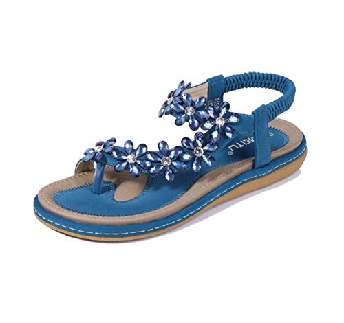 Mejores comprativas On-line Mosaico para piso economico disponible en línea para comprar. 37 HNGHOU Sandalias de verano para mujer, casuales, cómodas, bohemias, para playa, con puntera abierta, para gladiador de vidrio, Azul, 8.5 US
