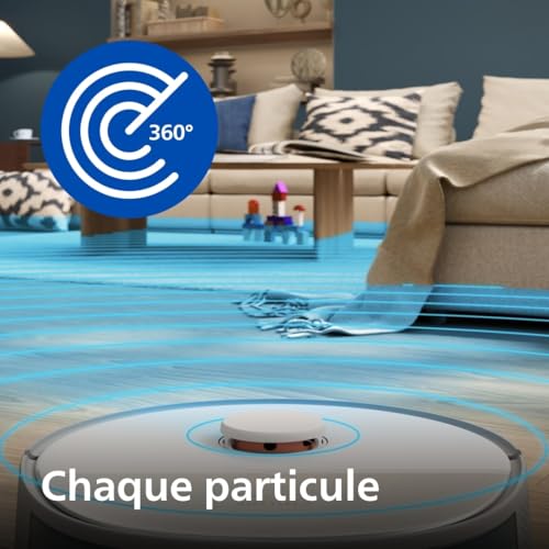 Philips Homerun Série 5000 – Robot aspirateur, Double serpillières rotatives, 10 000 Pa, Aspire & nettoie, Auto-vidange (S-Bag®), Navigation Laser, app Homerun, Beige Soie (XU5100/20)