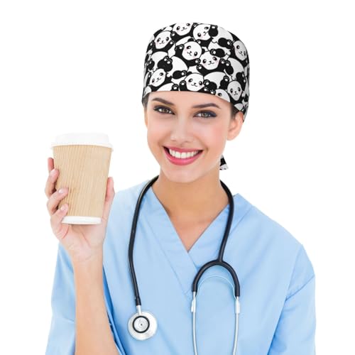 Image of Surgical Caps Men Women, Scrub Cap with Sweatband Adjustable | Tie Back Nurse Cap, Nursing Breathable Working Hat, Scrub Cap, Medical Hats