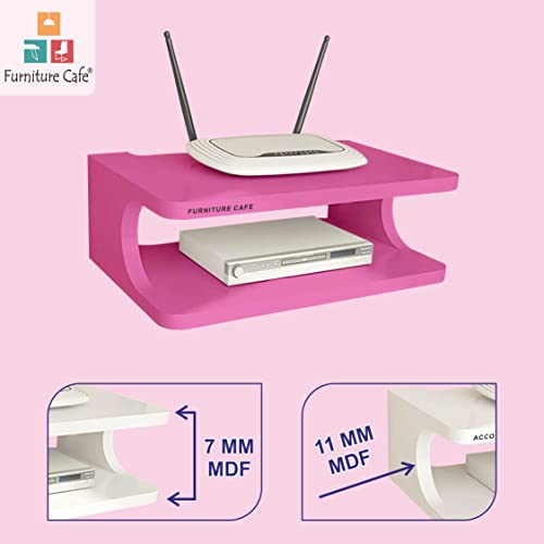 Furniture Cafe Set top Box Stand | WiFi Router Holder Wooden Wall Shelves | Setup Box Stand for Home | Wall Mount Stylish WiFi Router Holder TV Cabinet Living Room Furniture (Color-Pink) 7 41ReF+yJs L