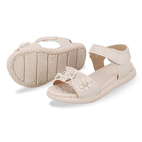 Sandales Fille Chaussures d'été Enfant Fille Douces et Respirantes Sandale Fleur Mignon Bout Ouvert Sandalette Bebe Fille Cuir 24 Beige Cover