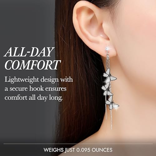 Kruckel Butterfly Long Drop Dangling Earrings -Sparkly Bright Arc-Shaped, Spring-Inspired Dangle Women Jewelry, Flying Silver, Easy - Wear Fashion Design Accesory Packed with Durable Jewelry Box — view 3