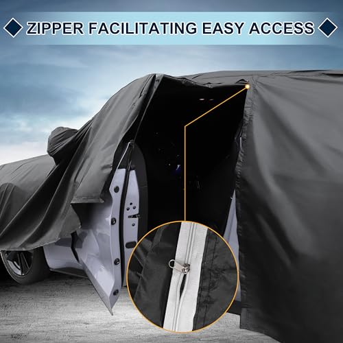 Image of Black Heavy Duty Waterproof Car Cover for Sedan 179 inch-185 inch - All-Weather UV Protected Outdoor Full Exterior Cover with Sun /Snow /Rain Resistance