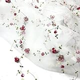 1 Yard Flower Embroidered Organza Fabric Lace Tulle for Sewing Curtain Wedding Home Decor DIY Costum