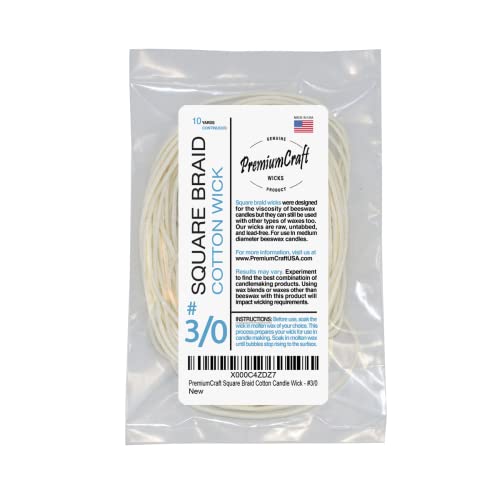 PremiumCraft Square Braid Cotton Candle Wick - #3/0