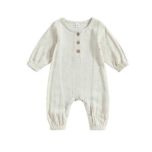 Image of iddolaka Unisex Newborn Baby Boy Girl Short Sleeve Button Romper Jumpsuit One-Piece Outfits Solid Color Clothes
