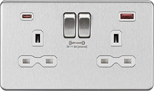 Knightsbridge SFR9909 Screwless Twin Switched Socket with Dual Fastcharge USB A+C Ports in Matt Black