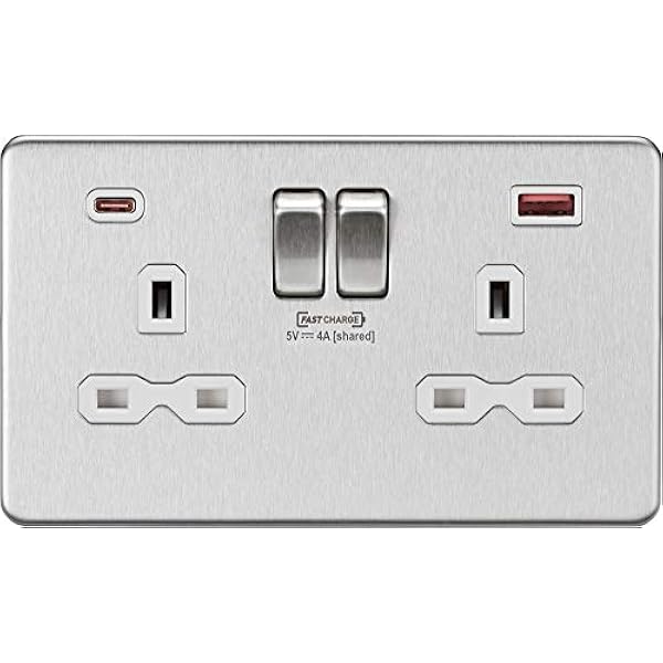 Dubbla fästladdningsportar USB A C i borstad krom