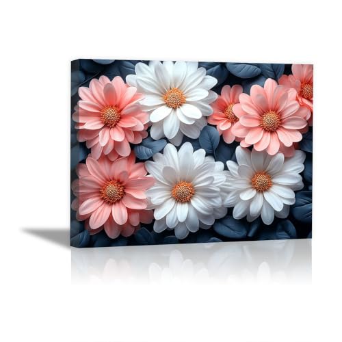 Tableau sur toile fleurs rose pour salon et chambre moderne - Déco murale 60x90cm encadrée
