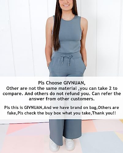Givnuan Air Essentials Jumpsuits Womens 2023 New Romper For Women Casual Loose Back Zip Wide Leg Pant Romper(Greyblue-L) #TOP1