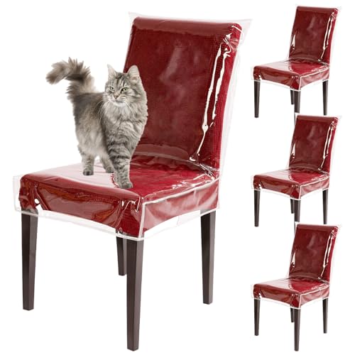 Plastic Chair Covers for Dining Chairs, 4 Pack W/21 x D/18 Inch Clear Thick Waterproof Dining Room Chair Covers Protectors Anti-Scratches Seat Covers No Dust, Dirt, Spill, Pet Hair and Claws