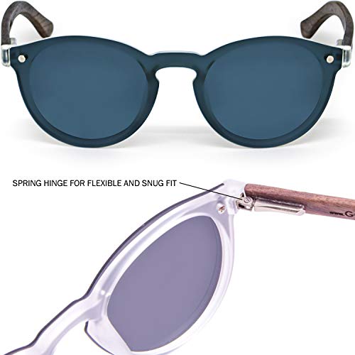 Round Reflective Wood Sunglasses For Women & Men with Special One Piece Style Polarized Lens and with Wood Box3