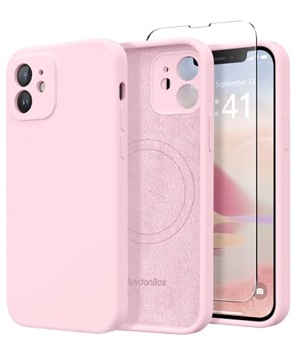 Image of Magnetic for iPhone 12 Case, Compatible with MagSafe, [Full Camera Protection][Screen Protector] Silicone Shockproof Protective Phone Case for iPhone 12 6.1 inch, Chalk Pink
