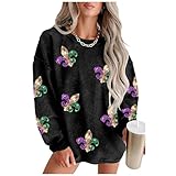 IGDOXKP Mardi Gras Outfit for Women Sequin Sweatshirt Casual Holiday Print Round Neck Long Sleeve Pullover Tops,Style-7