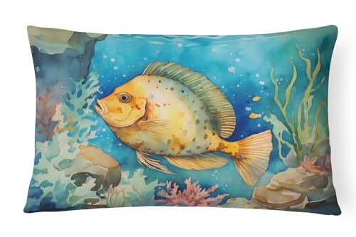 Caroline's Treasures DAC2787PW1216 Flounder Throw Pillow Machine Washable, Indoor Outdoor Decorative Pillow for Couch, Bed or Patio, 12HX16W