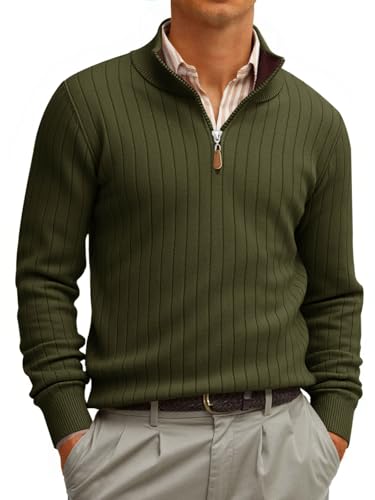 Runcati Mens Quarter Zip Sweater Mock Neck Casual Ribbed Knit Pullover Fall Lightweight Polo...