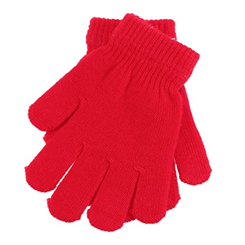 TINEASUR Gloves Boys and Girls Winter Warm Gloves Knitted Five Fingers Red Sturdy and Comfortable for Boys and Girls 4-12 Years Old