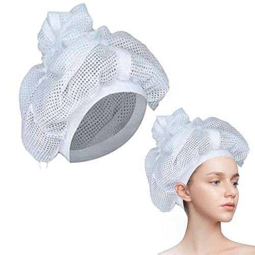Cuffia di Plopping per asciugare i Capelli Ricci, Cuffia a Rete per Capelli Ricci, Berretto Netto per Capelli Ricci, Cuffia per Capelli con Coulisse Regolabile cuffia ricci adorn ricci（Bianco）