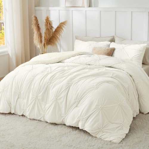 Image of BEDELITE Fluffy Sherpa Twin Comforter Set,Pintuck-Cream