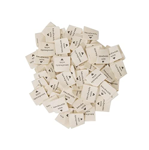 KAIAIWLUO Etiquetas para ropa hechas a mano con amor, 100 unidades de etiquetas de tela, etiquetas cosidas, etiquetas de ropa para disfraces, trabajos de punto, manualidades, decoración de costura, 2