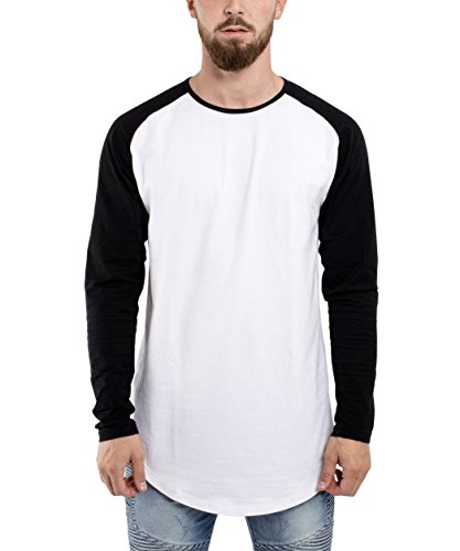 Blackskies Camiseta de béisbol de Manga Larga T-Shirt | Raglan Long Longlan Longlan Longlan Longlan Longlan Longlan Longlan - Blanco-Negro X-Large XL Cover