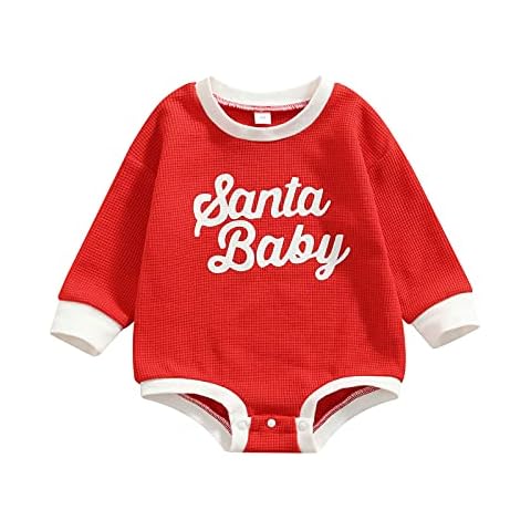 L&ieserram Baby Girl Christmas Outfit Long Sleeve Oversized Sweatshirt Romper Bodysuit Baby One Piece Christams Clothes Christmas Gift for Baby Girl (Red, 12-18 Months) Cover