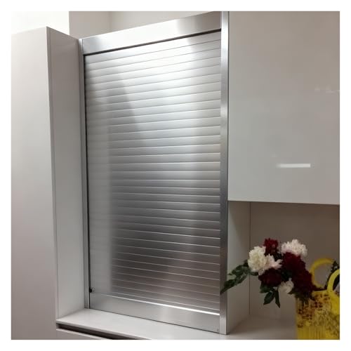Aluminum Alloy Tambour Door for Kitchen Cabinet, Flexible Pull-Down Straight Sliding Roll Up Gate Kit for RV/Motorhome/Office/Hote(90x70cm (35.4x27.6'))