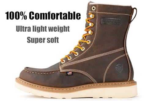 Image of SUREWAY 8in Wedge Moc Toe Work Boots for Men - Soft Toe,Premium Full-Grain Leather,Safety Work Boots /Shoes,Comfort Insole,Oil /Slip Resistant,GoodyearWelt,EH Rated Industrial Construction