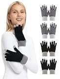 ORVINNER Winter Gloves for Women, 4 Pairs Womens Touch Screen Warm Lining Stretchy Thermal Knitted Gloves for Cold Weather 2 Black / 2 Grey Pack