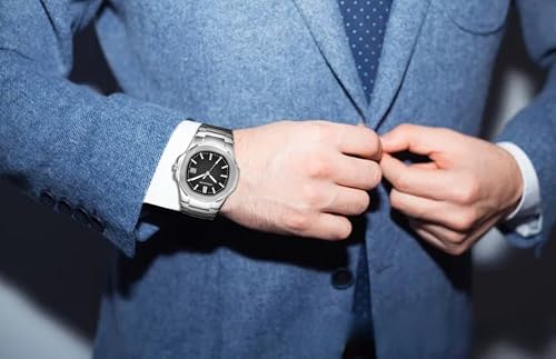 Image of AMERICANVIBER Glossy Stainless Steel Analogue Watch for Men | Black Dial, Date Function & Adjustable Lock | Premium Watches Under 499