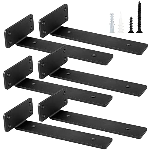 Shelf Brackets 12 inch, Heavy Duty Shelf Bracket, Black Industrial L Brackets for Shelves Support DIY, Floating Shelf Brackets(1/5inch Thick, 6 Pcs) by Spuspk - Used condition - CA$37.55