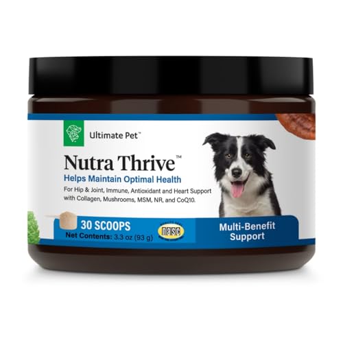 Ultimate Pet Nutrition Nutra Thrive Canine, 40-in-1 Nutritional Powder Supplement for Dogs with Digestion and Immune Support, Vitamins, Minerals, Probiotics, Enzymes, 30 Scoops