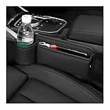 Ohleats Car Seat Gap Filler, Multifunctional Leather Front Seat Organizer with Cup Holder, Adjustable Vehicle Seat Gap Storage Box Between Seat and Console, Car Accessories (Black, Driver's Seat)
